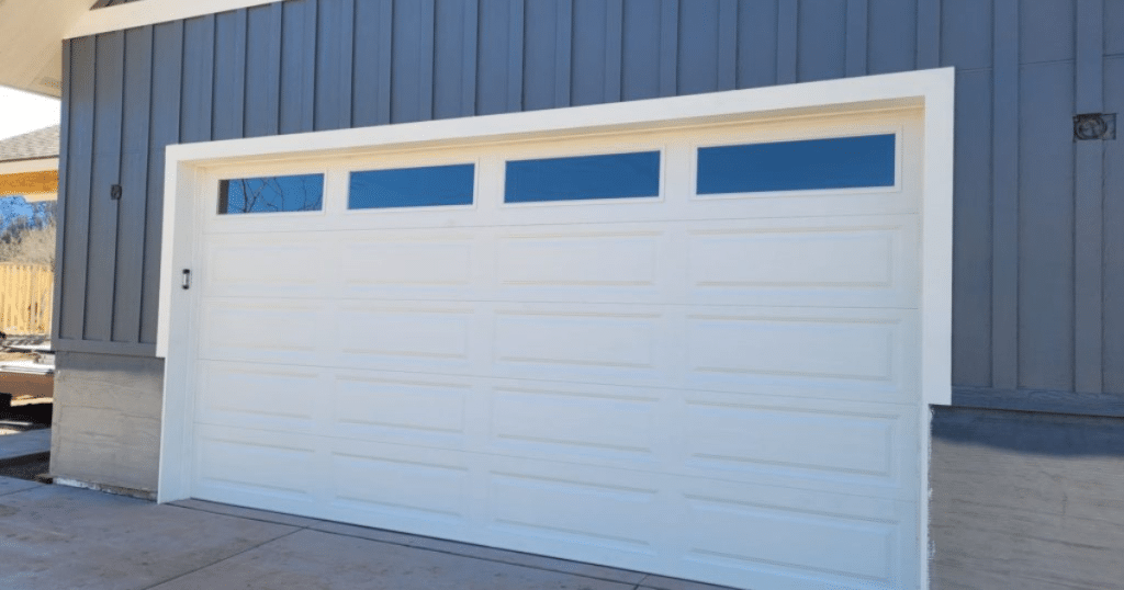 long panel garage door with windows